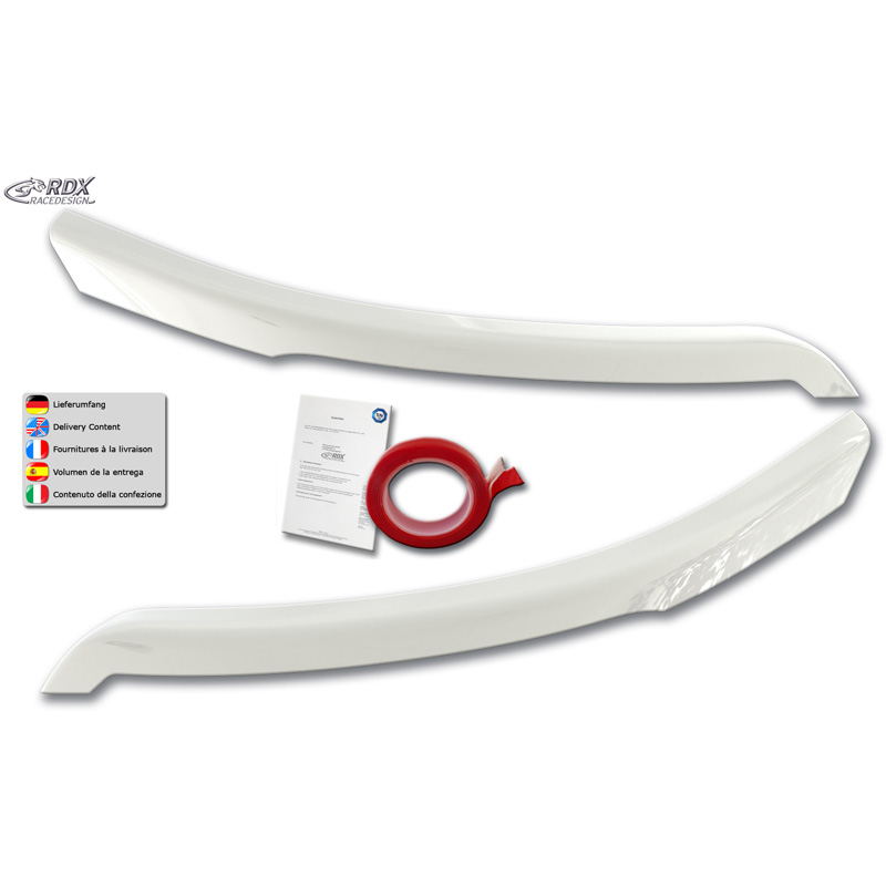 RDX Racedesign Spoilers de phares sur mesure pour Ford Transit (Phares au xénon et halogènes noirs) 2014- (ABS Blanc Brillant)