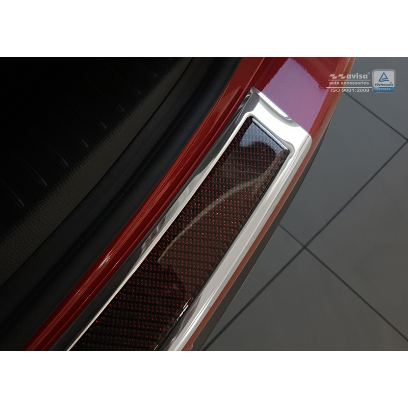 Protection de seuil arrière inox 'Deluxe' sur mesure pour Mazda CX-5 2014- Chromé/Carboné noir-rouge
