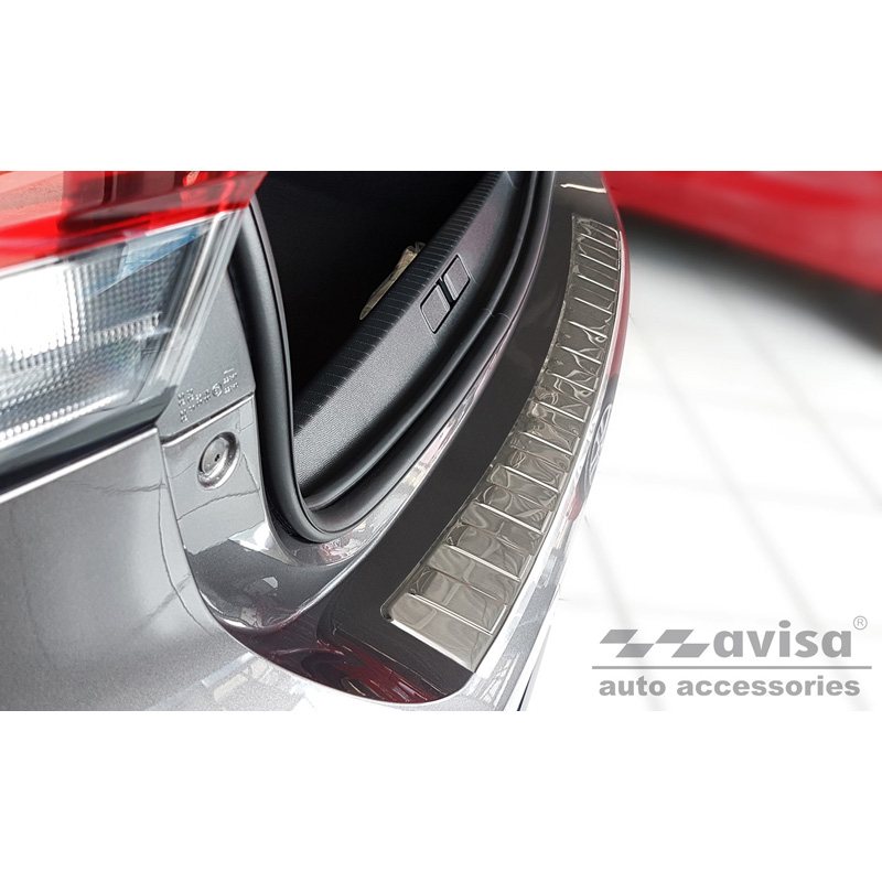 Protection de seuil arrière inox sur mesure pour Opel Corsa F Edition/Elegance HB 5-portes 2019- 'Ribs' (excl. Equipment Ultimate)