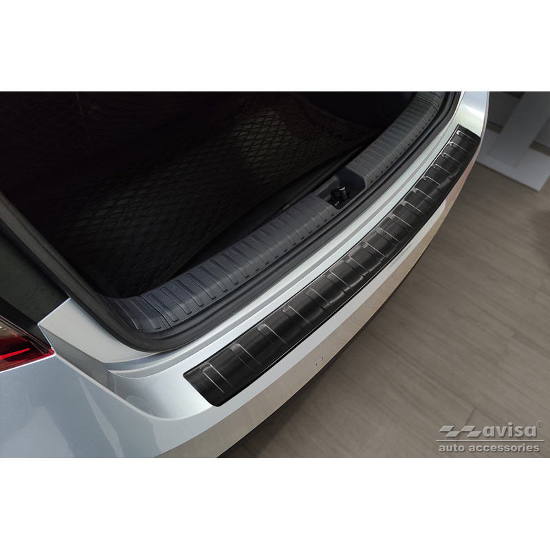 Protection de seuil arrière inox noir sur mesure pour Skoda Fabia IV Hatchback 2021- 'Ribs'