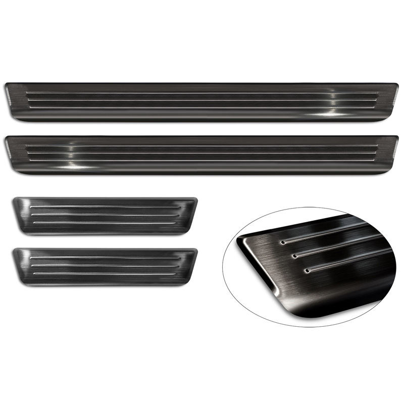Seuils de portes inoxydable noir sur mesure pour Volkswagen ID.7 2023- & ID.7 Tourer 2024- - 'Lines' - 4-pièces