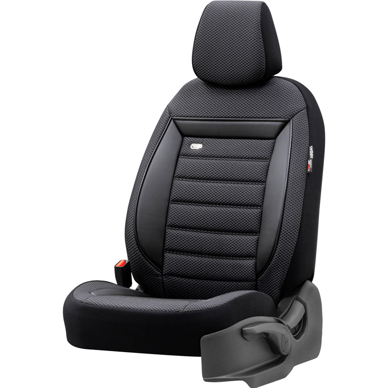 Housse de sièges universel en textile 'Prestige' Noir/Anthracite Damier - 11-pièces - adapté aux Side-Airbags