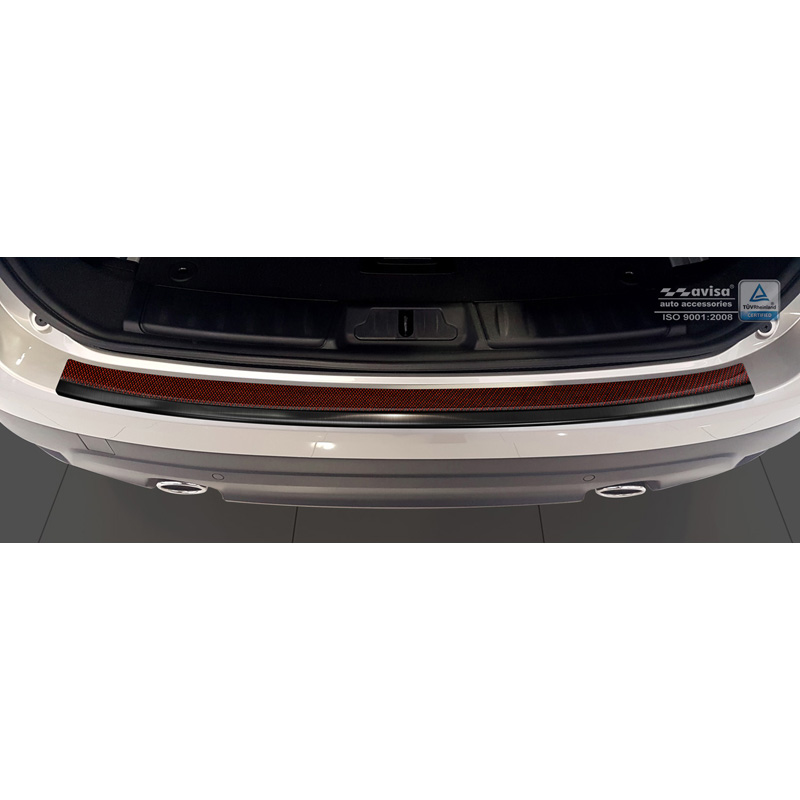 Protection de seuil arrière inox 'Deluxe' sur mesure pour Jaguar F-Pace 2016-2020 & FL 2020- Noir/Carboné noir-rouge