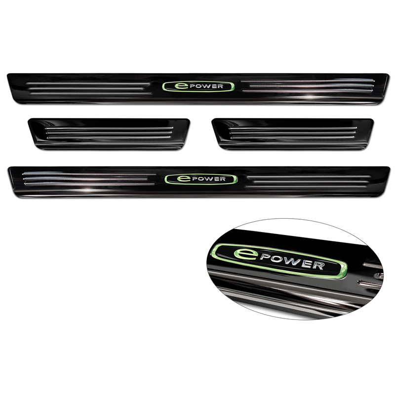 Seuils de portes inoxydable noir sur mesure pour Volkswagen ID.4 2020- 'E-Power' - 4-pièces