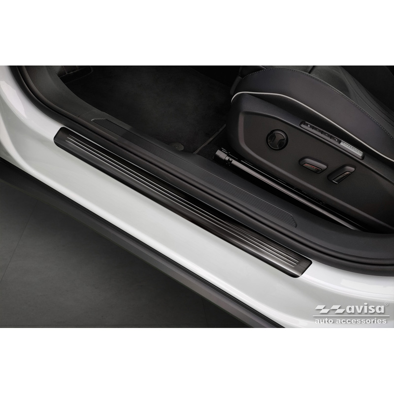 Seuils de portes inoxydable noir sur mesure pour Volkswagen ID.5 2021- - 'Lines' - 4-pièces