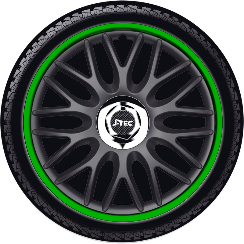 Jeu d'enjoliveurs J-Tec Orden R 15-inch noir/vert + anneau chromé