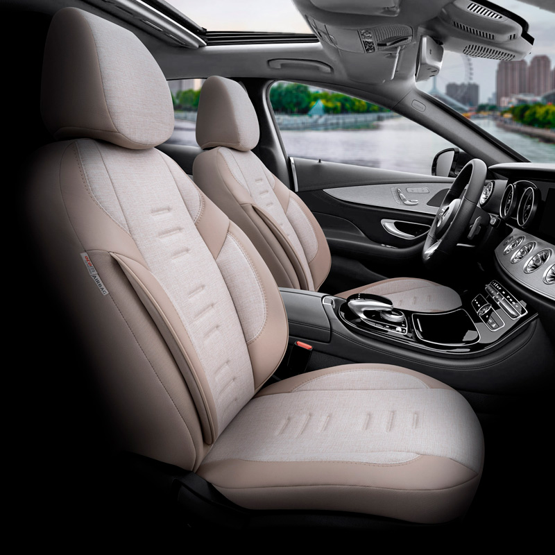 Housse de sièges universel en toile/cuir/textile 'Throne' Crème - 11-pièces - adapté aux Side-Airbags