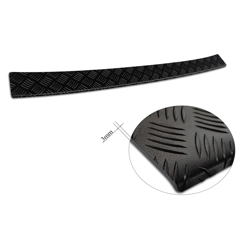Protection de seuil arrière en aluminium noir mat sur mesure pour Citroën Space Tourer & Jumpy / Peugeot Traveller & Expert / Toyota Proace Verso 2016- / Opel Vivaro & Zafira Life 2019- (modèles avec dessus de pare-chocs non peint) 'Riffled Plate'