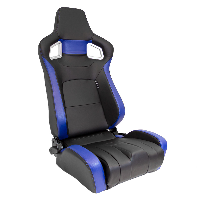 Siège baquet 'RS6-II' - Noir-Mattes/Simili Cuir Bleu - Dossier réglable - incl. glissières