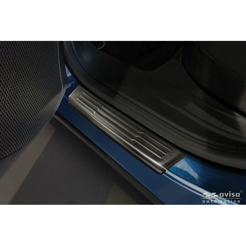 Avisa Seuils de portes inox noir sur mesure pour Peugeot 3008 III 2024- - 'Lines' - 4-pièces