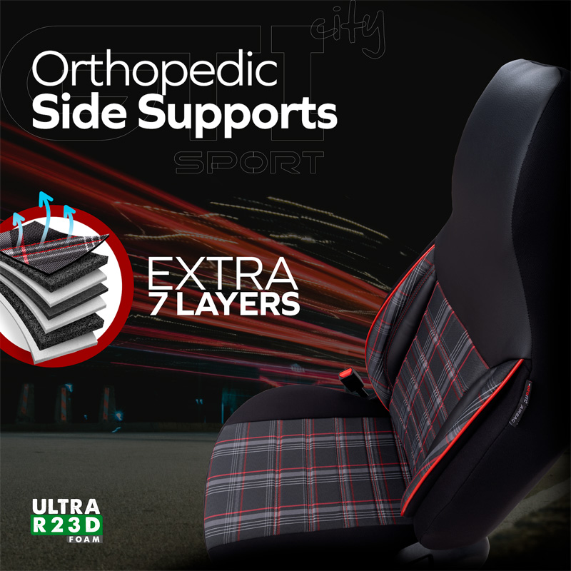 Housse de sièges 'CityBug' universel en textile 'Sports' Noir/Gris/Rouge - 9-pièces - adapté aux Side-Airbags