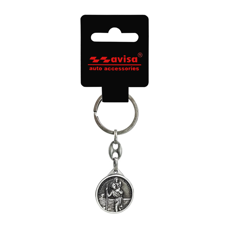Porte-clés en acier inoxydable - 'St.Christopher' & 'Madonna of Czestochowa' (Argent)