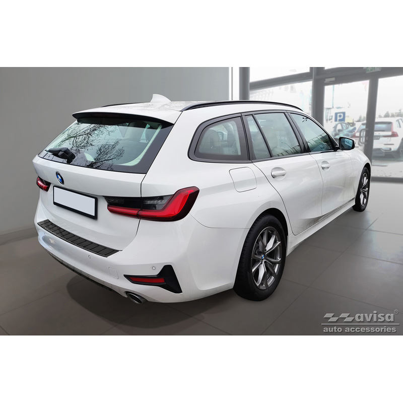 Protection de seuil arrière inox noir sur mesure pour BMW Série 3 G21 Touring 2019-2022 'Ribs'