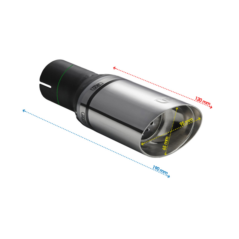 Ulter Sport Embout d'échappement - Ovale Race 95x65mm Incliné - Longueur 120mm - Montage ->50mm - Inoxydable