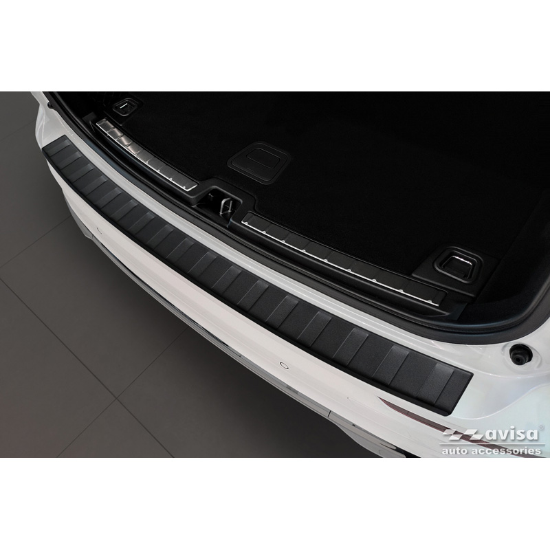 Protection de seuil arrière inox noir mat sur mesure pour Volvo XC60 II 2017-2021 & FL 2021- incl. R-Design & Plug-in-Hybrid 'Ribs'