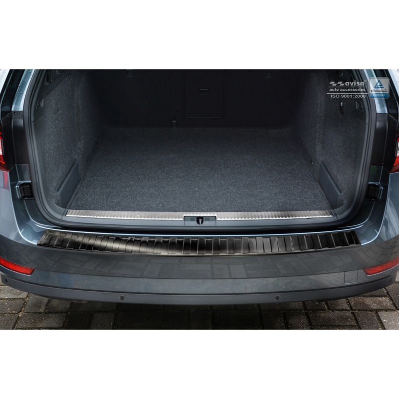 Protection de seuil arrière inox noir sur mesure pour Skoda Superb III Combi 2015-2019 & Facelift 2019-2024 incl. Scout 'Ribs'