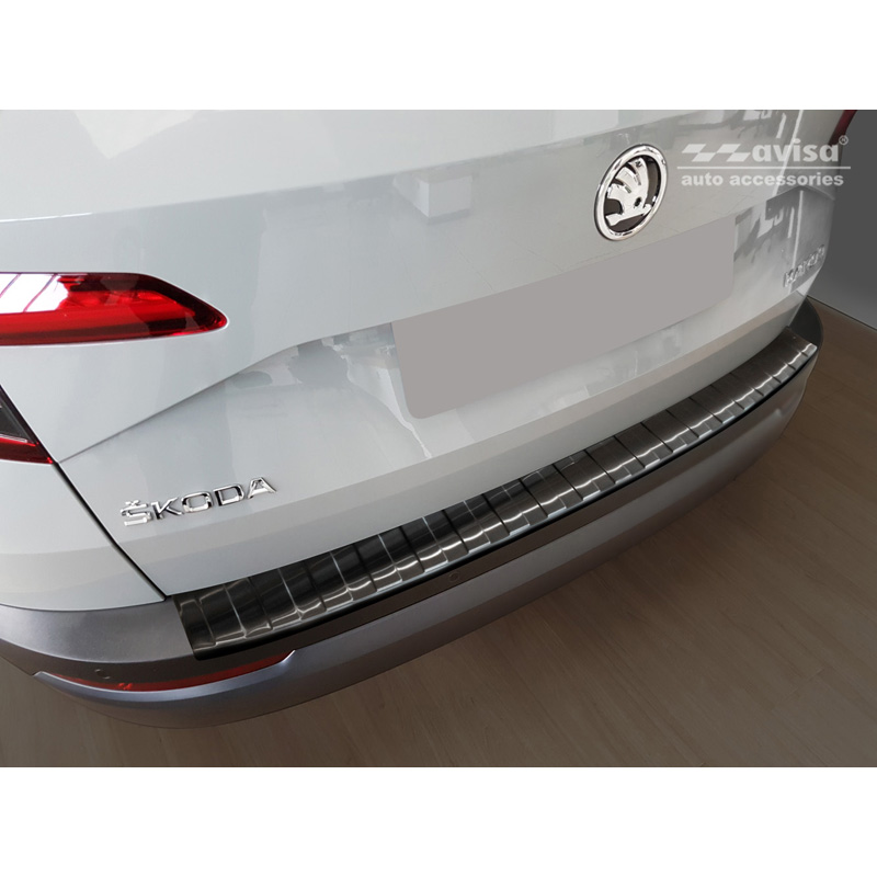 Protection de seuil arrière inox noir sur mesure pour Skoda Karoq 2017-2022 'Ribs'