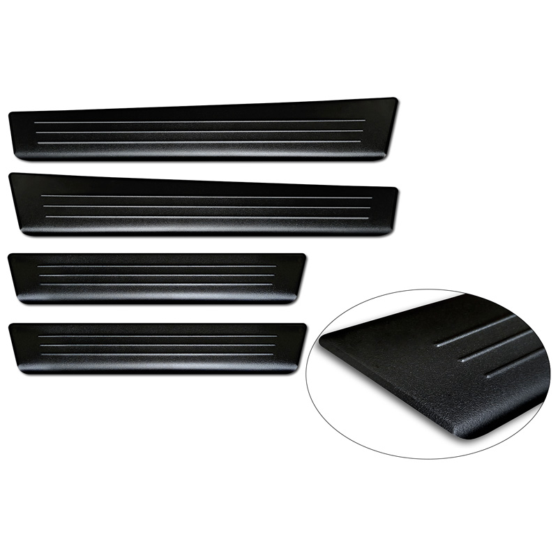 Seuils de portes inoxydable noir sur mesure pour Ford Tourneo Courier II 2023- 'Lines' - 4-pièces
