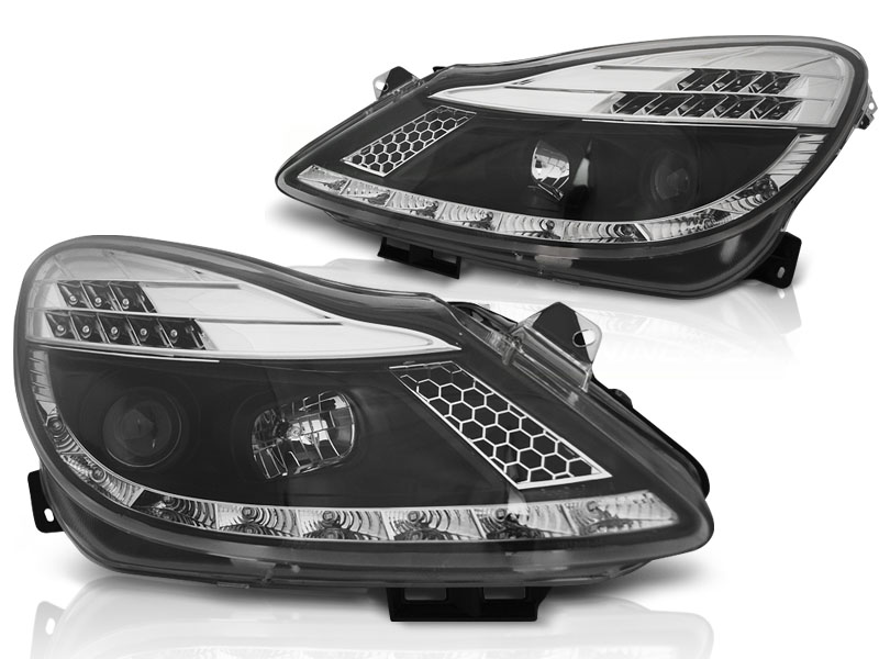 Phares Opel Corsa D 9/06- noire + Daytime Running Light