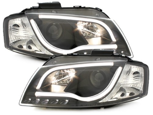 Headlights fits Audi A3 8P 03-08 Tube Light LED chome