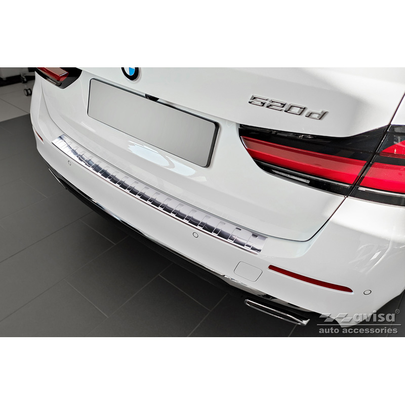 Protection de seuil arrière inox sur mesure pour BMW Série 5 G31 Touring Facelift 2020-2024 excl. M-Sport 'Ribs'
