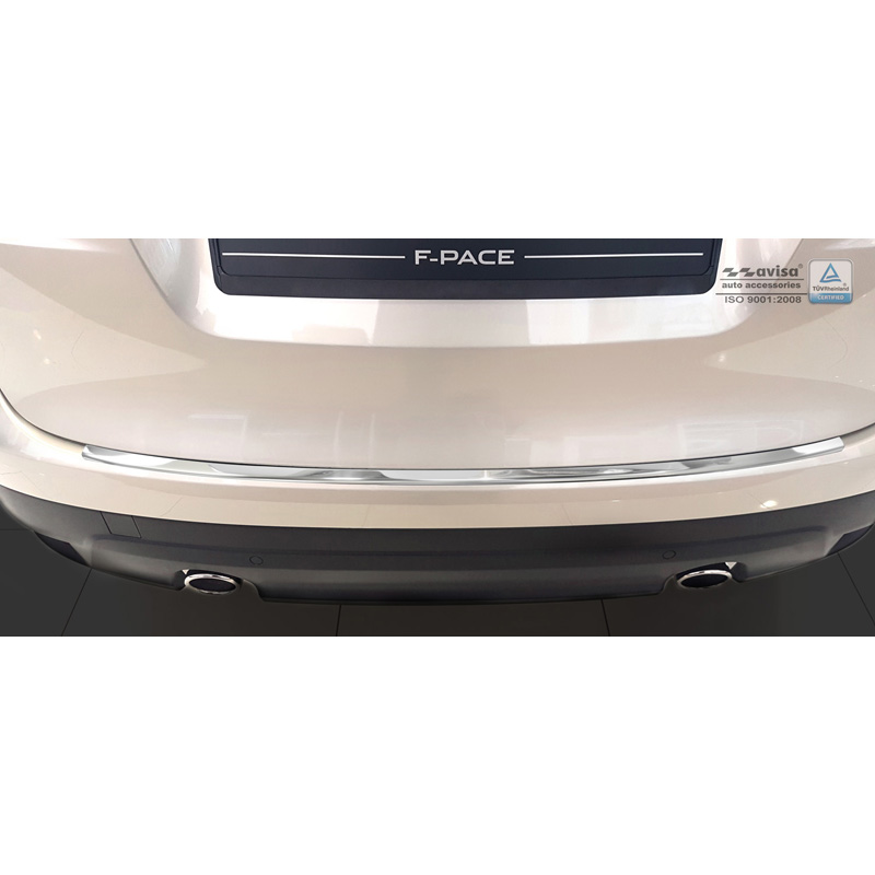 Protection de seuil arrière inox 'Deluxe' sur mesure pour Jaguar F-Pace 2016-2020 & FL 2020- Chromé/Carboné noir