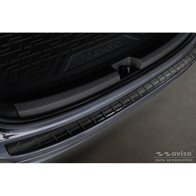 Protection de seuil arrière carboné 3D sur mesure pour Volkswagen Taigo 2021- 'Ribs'