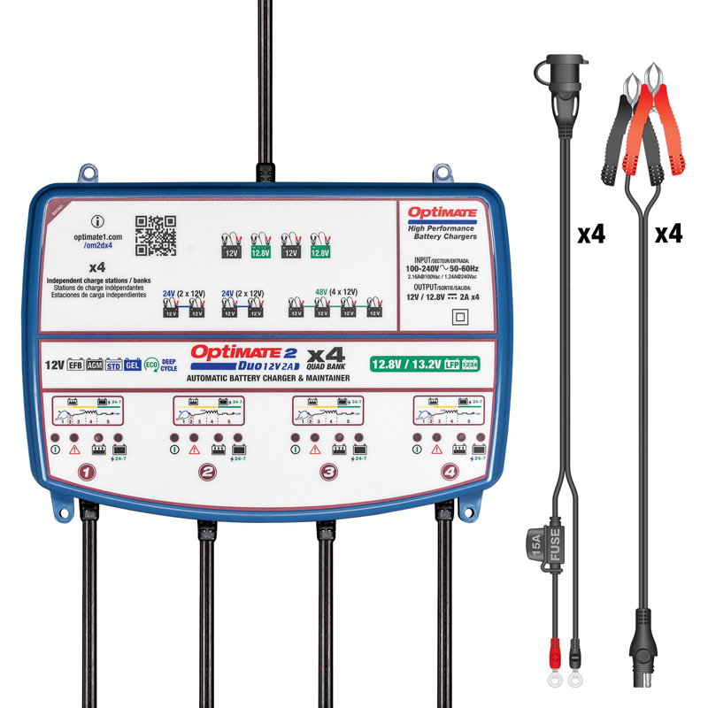 OptiMate 2 DUO x 4 BANK - 12V / 12,8V 2-Amp véritable chargeur et mainteneur