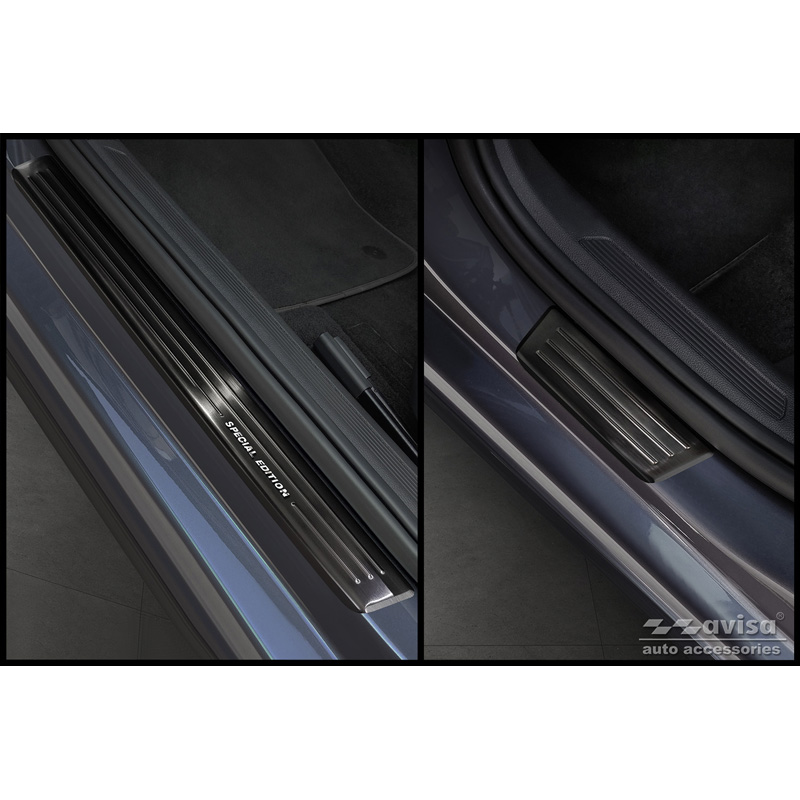 Seuils de portes inox noir sur mesure pour Volkswagen VI Polo 2017- - 'Special Edition' - 4-pièces