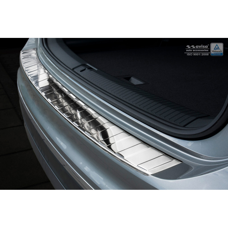 Protection de seuil arrière inox Chrome sur mesure pour Volkswagen Tiguan II incl. Allspace & R-Line 2016-2020 & FL 2020-2024 'Ribs'