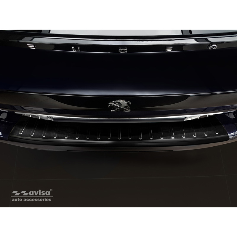 Protection de seuil arrière inox noir sur mesure pour Peugeot 508 II SW 2019- 'Ribs'