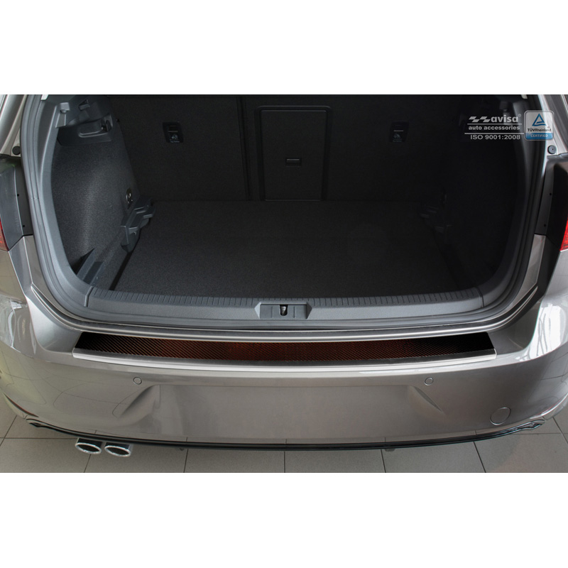 Protection de seuil arrière inox 'Deluxe' sur mesure pour Volkswagen Golf VII HB 3/5-portes 2012-2019 Chromé/Carboné noir-rouge