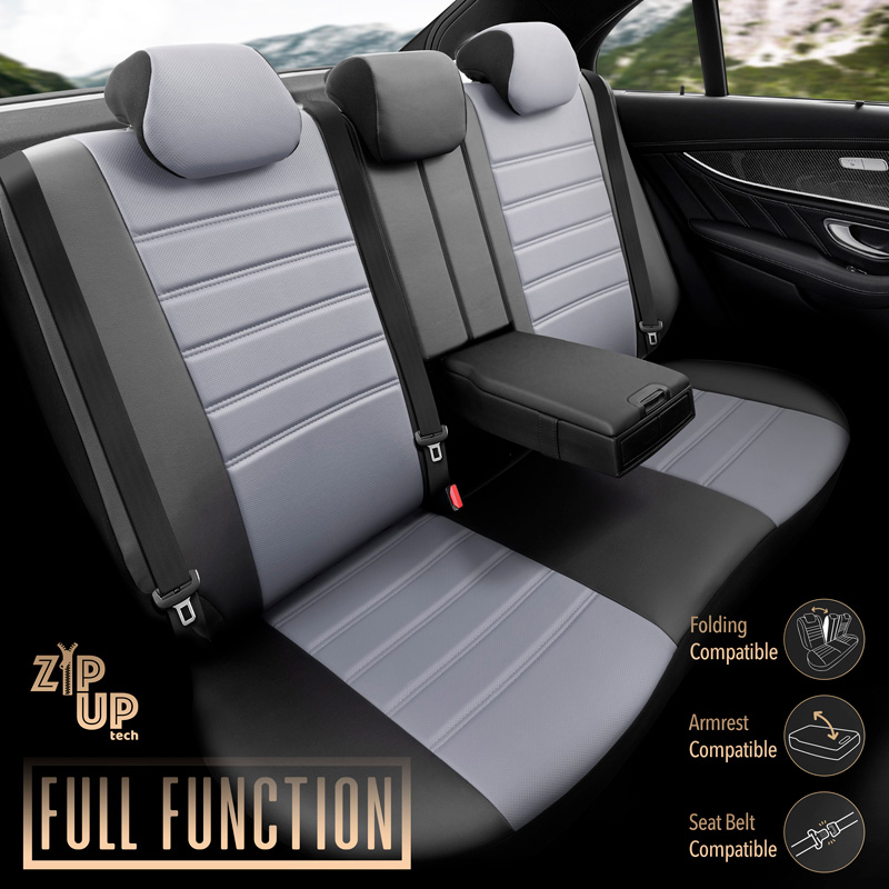 Housse de sièges universel en plein cuir 'Inspire' Noir/Gris - 11-pièces - adapté aux Side-Airbags