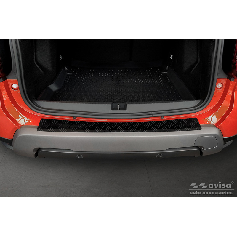 Protection de seuil arrière en aluminium noir mat sur mesure pour Dacia Duster II 2018-2021 & FL 2021-2024 'Riffled Plate'