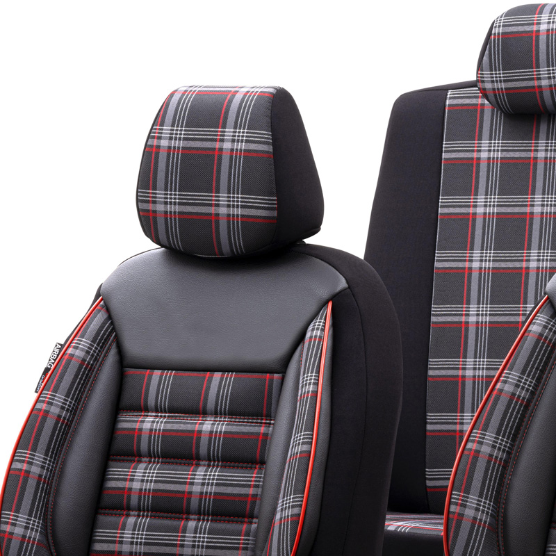 Housse de sièges universel en textile 'Sports' Noir/Gris/Rouge - 11-pièces - adapté aux Side-Airbags