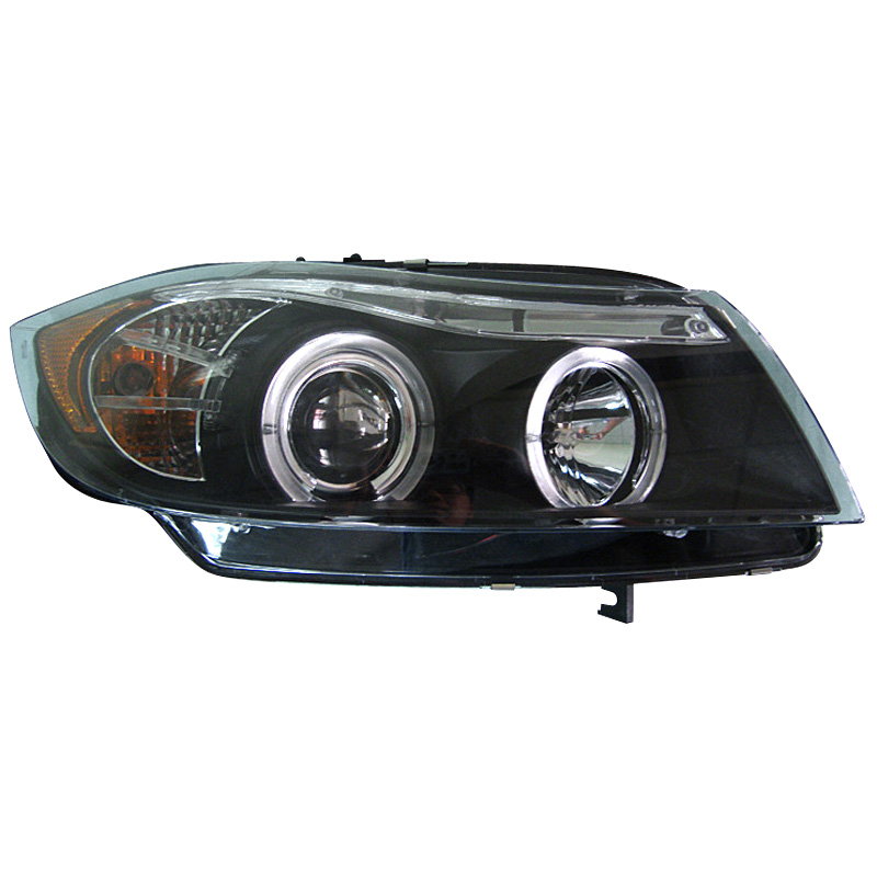 Set de Phares sur mesure pour BMW Série 3 E90/E91 Sedan/Touring 2005-2008 - Noir - incl. anneaux Angel-Eyes