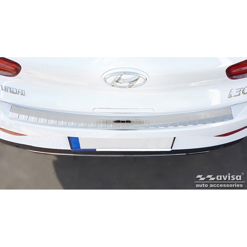 Protection de seuil arrière inox sur mesure pour Hyundai I30 HB 5-portes FL 2020- 'Ribs'