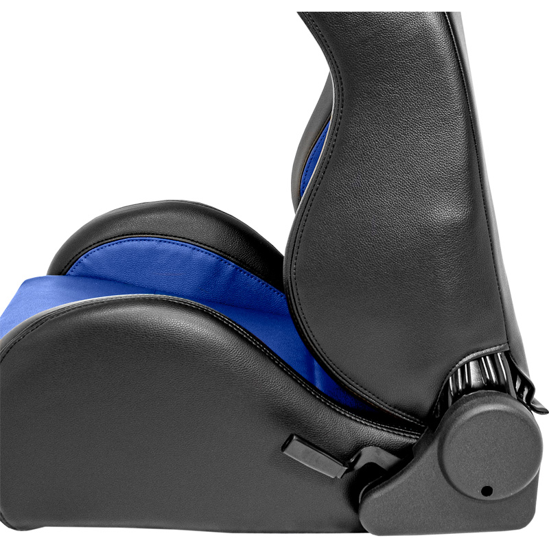 Siège baquet 'Eco' - Noir/Simili Cuir Bleu - Dossier réglable (à gauche) - incl. glissières