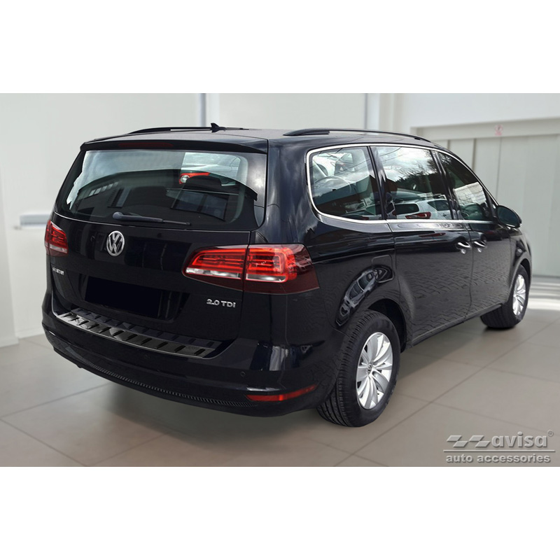 Protection de seuil arrière inox noir sur mesure pour Volkswagen Sharan II & Seat Alhambra II 2010- 'STRONG EDITION'