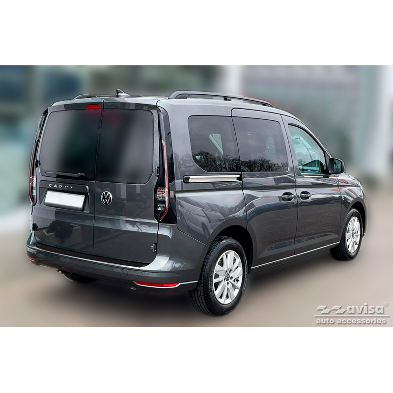 Protection de seuil arrière inox noir sur mesure pour Volkswagen Caddy V 2020- 'Ribs'