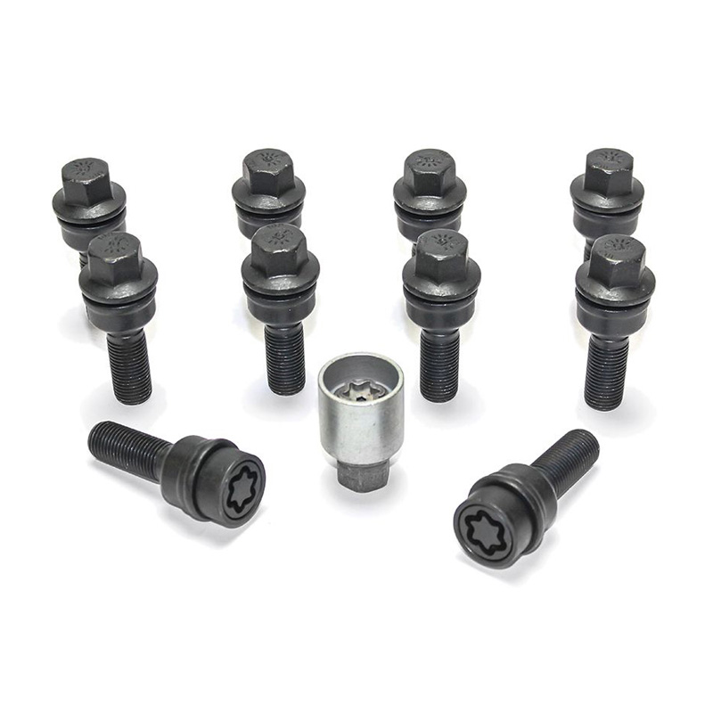 Jeu de Boulons de roue H&R sphérique avec cône mobile R14 M14x1.50 - Longueur 50mm - Noir - 10 pièces (p.e. sur mesure pour Audi Q3, Q5) - antivol de roue inclus