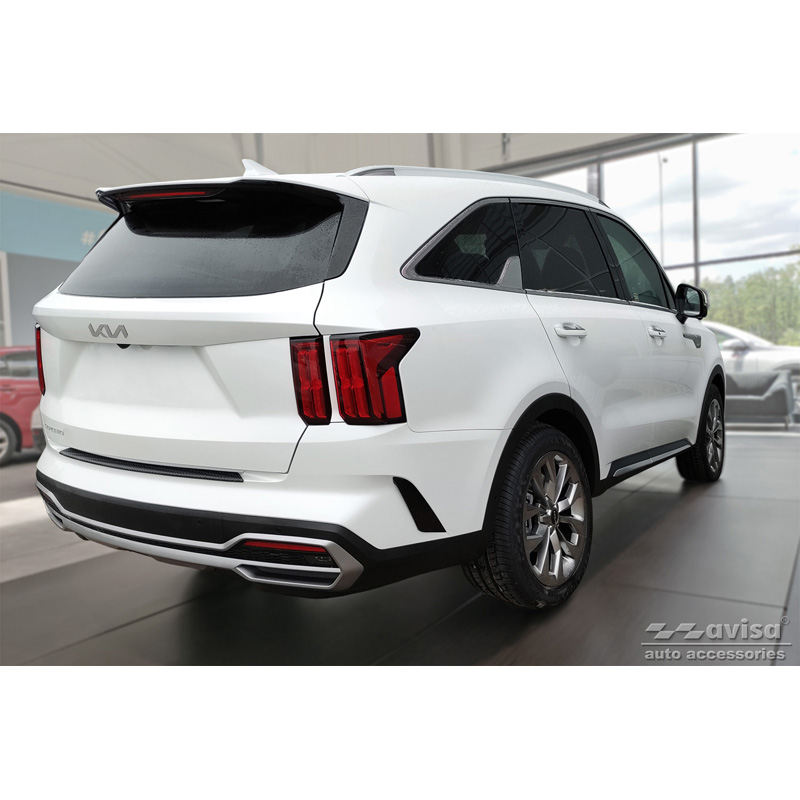 Protection de seuil arrière en aluminium noir mat sur mesure pour Kia Sorento IV 2020- 'Riffled Plate'