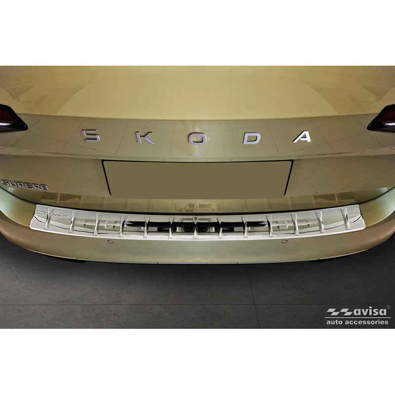 Protection de seuil arrière inox Chrome sur mesure pour Skoda Superb IV Combi 2023- 'Ribs'