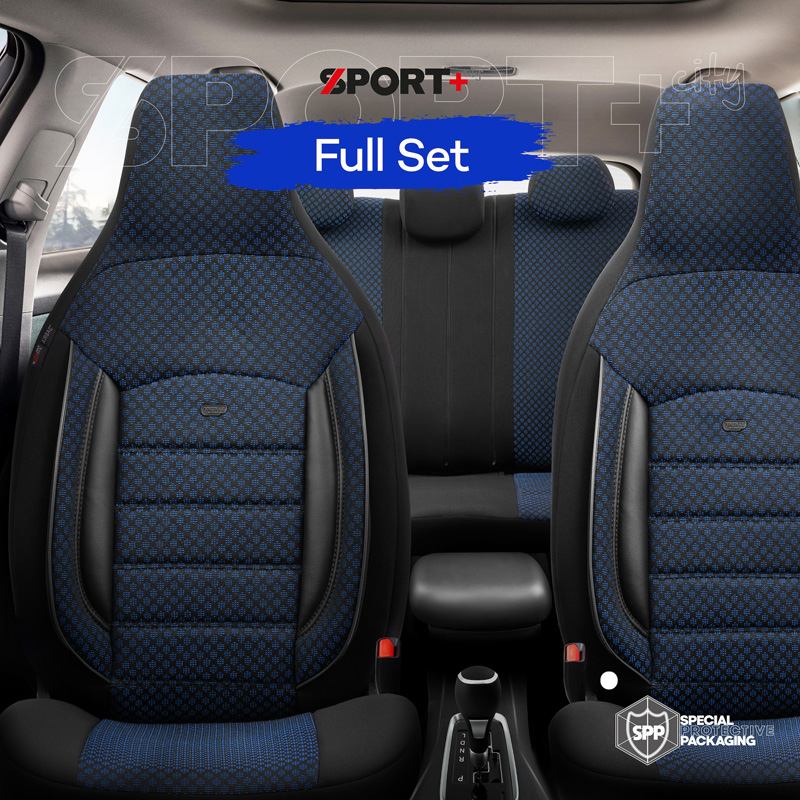 Housse de sièges 'CityBug' universel en textile 'Sport Plus' Noir/Bleu - 9-pièces - adapté aux Side-Airbags