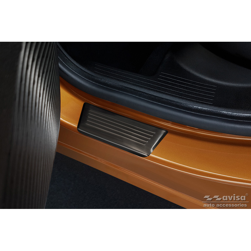 Seuils de portes inox noir sur mesure pour Renault Captur II 2020- & Mitsubishi ASX II 2023- 'Lines' - 4-pièces