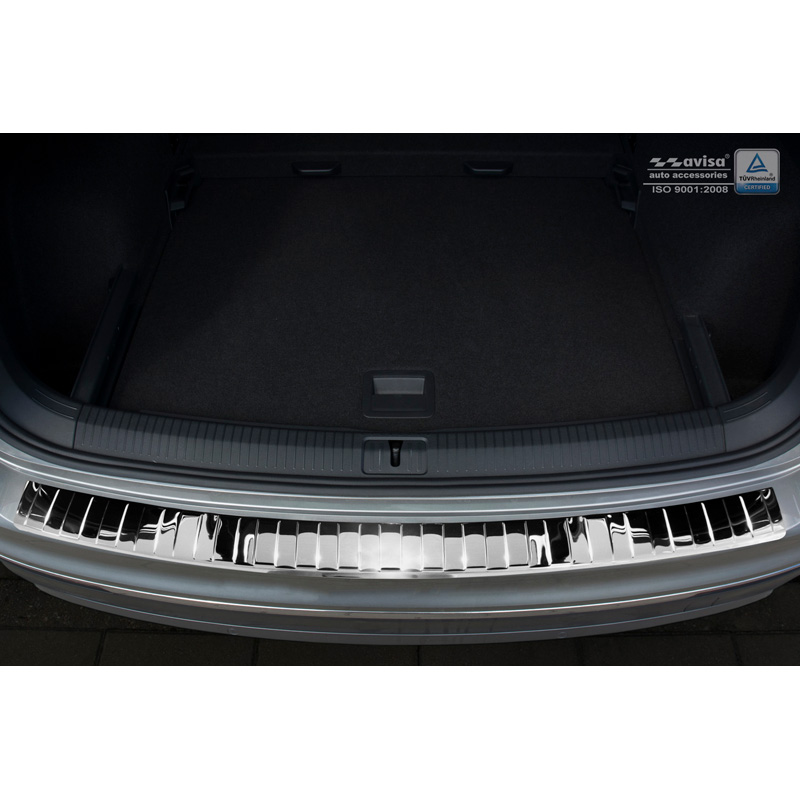 Protection de seuil arrière inox Chrome sur mesure pour Volkswagen Tiguan II incl. Allspace & R-Line 2016-2020 & FL 2020-2024 'Ribs'