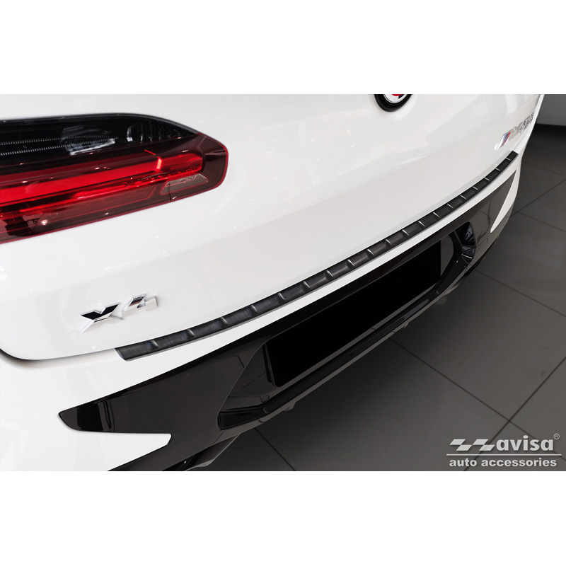 Protection de seuil arrière inox Noir sur mesure pour BMW X4 G02 FL 2021- avec Pacquet-M 'Ribs'