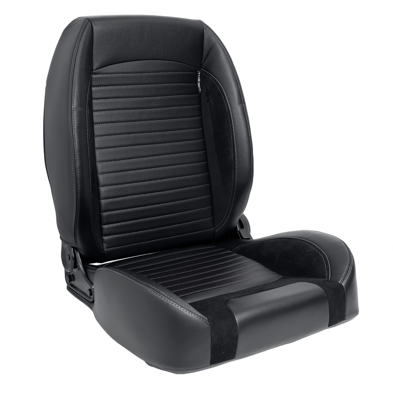 Siège baquet 'Classic II' - Simili Cuir Noir + suède + Surpiqûres gris - Dossier réglable à gauche - incl. glissières