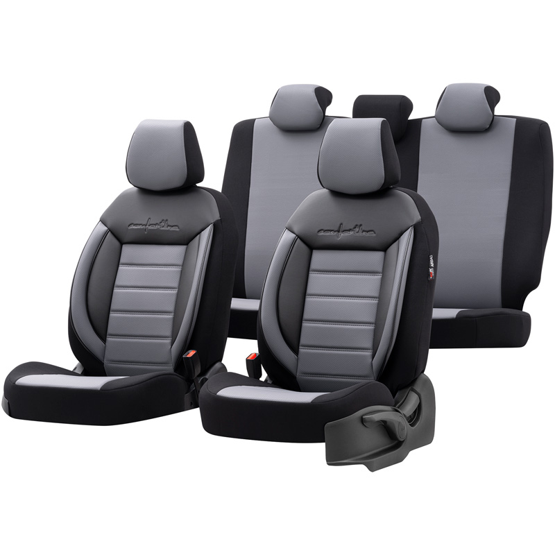 Housse de sièges universel en cuir/textile 'Comfortline' Noir/Gris - 11-pièces - adapté aux Side-Airbags