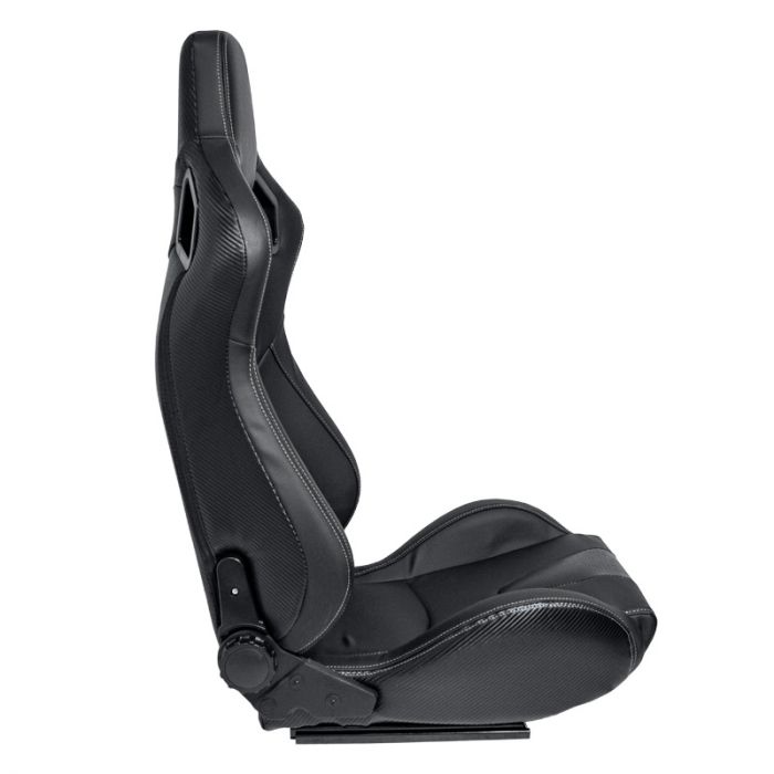 Siège baquet 'RK' - Simili Cuir Noir + Surpiqûres argent - Dossier réglable - incl. glissières